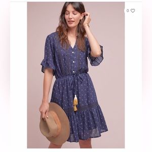 Anthropologie x Isabella Sinclair Bandera Ruffled Tunic Dress in Navy Size L